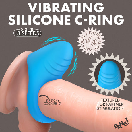 Bang Vibrating Silicone C-Ring Black with textured design for enhanced partner stimulation.