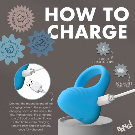 How to charge the Bang Vibrating Silicone C-Ring Black with magnet and USB for optimal performance.
