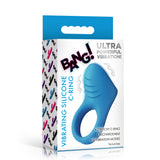 Bang Vibrating Silicone C-Ring Black packaging featuring ultra powerful vibration and 10 vibration modes for enhanced pleasure.