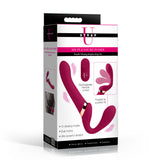 10X Pleasure Poser Posable Vibrating Strapless Strap-On packaging showcasing its features and design.