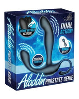 Aladdin Prostate Genie Remote Control Vibrator packaging showcasing dual action stimulation features.