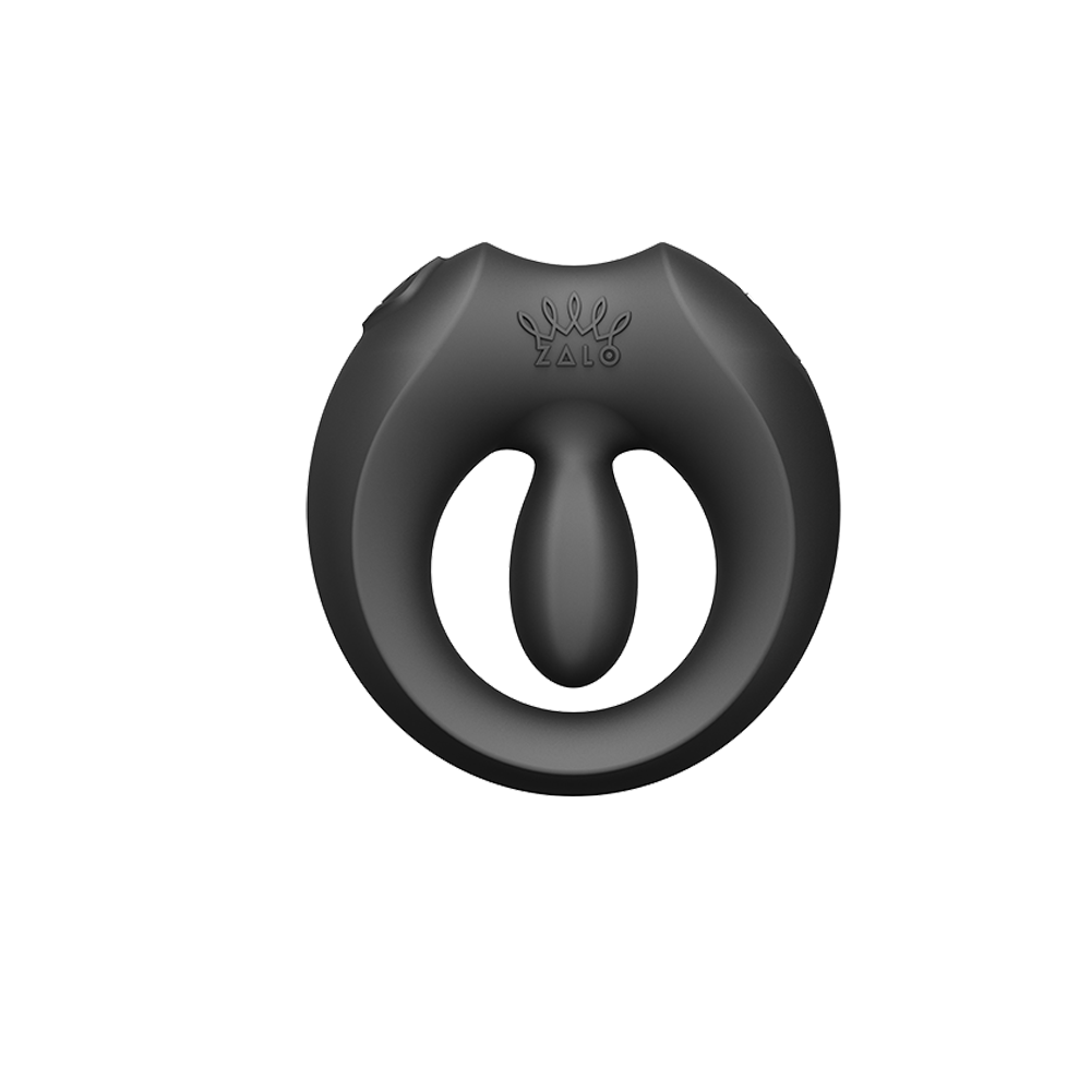 ZALO Apis Vibrating Couples Ring Obsidian Black top view showing its sleek design and smooth finish.