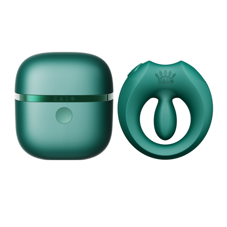 ZALO Apis Vibrating Couples Ring Turquoise Green in modern design with storage case.