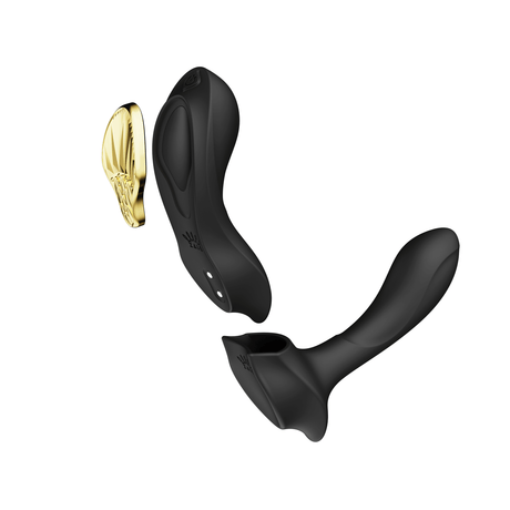 ZALO Aya Wearable Vibrator Obsidian Black with removable silicone attachment from Legend Series against white background