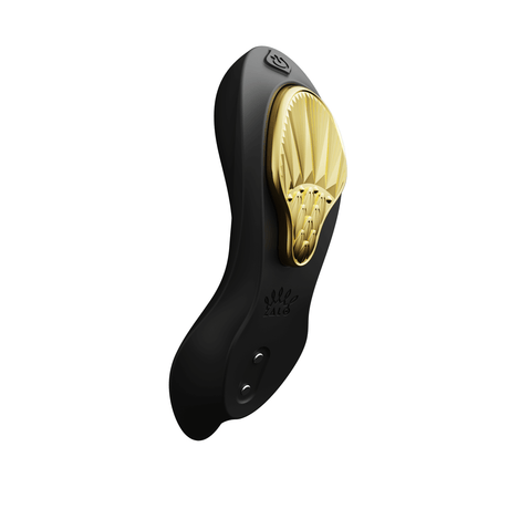 ZALO Aya Wearable Vibrator in Obsidian Black with ergonomic design and gold accents