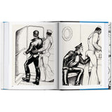 Interior pages of Tom of Finland The Complete Kake Comics showcasing iconic illustrations of Kake and his leather-clad companions.