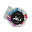 Addiction Silly Willy Glow in the Dark Mini Dongs in a clear container with colorful silicone mini dongs.