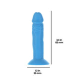 Addiction Silly Willy Glow in the Dark Mini Dongs, blue silicone mini dong with measurements 3.3 In by 1.3 In for playful fun.