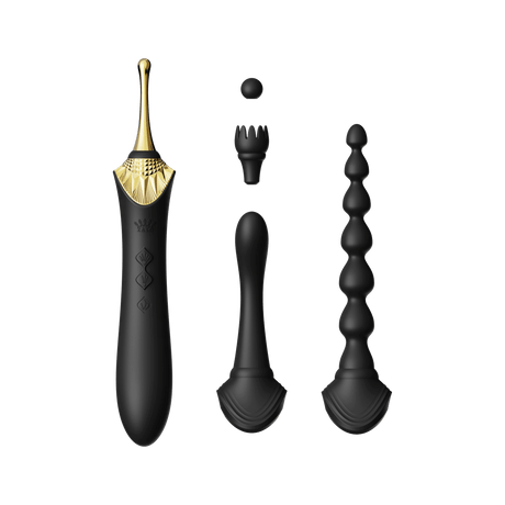 Bess 2 Clitoral Massager with multiple head attachments including anal beads, Obsidian Black, BDSM 2, targeted stimulation, waterproof.