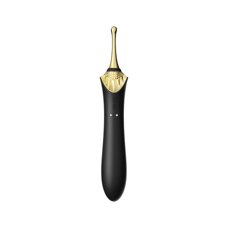 Bess 2 Clitoral Massager in Obsidian Black with gold accent, featuring multiple head attachments for targeted stimulation and heating function