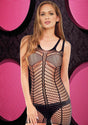 Lapdance Shredded Mini Dress Black One Size on model, showcasing edgy shredded design and body-hugging silhouette.