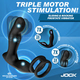 Jock P-Drive Rocking Prostate Vibrator with Cock Ring showcasing triple motor stimulation and remote control features.