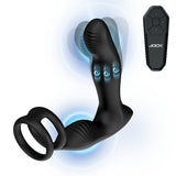 Jock P-Drive Rocking Prostate Vibrator with Cock Ring with wireless remote and curved tip for prostate stimulation.