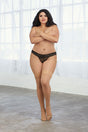 Dreamgirl Thigh High Silicone Stockings Queen Nude paired with black lingerie on curvy model.