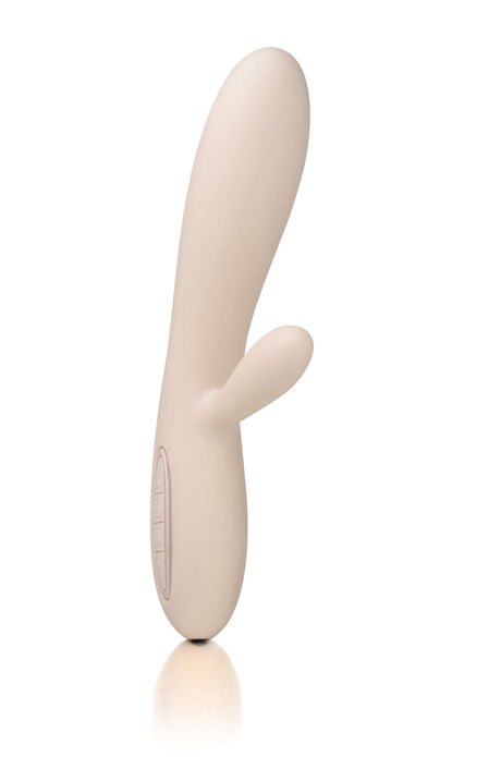 Svakom Lester Rechargeable Warming Rabbit Vibrator Khaki side view on a reflective surface