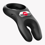 Fun Factory NOS Pro Vibrating Cock Ring Black designed for enhanced pleasure with dual motors and flexible extensions.