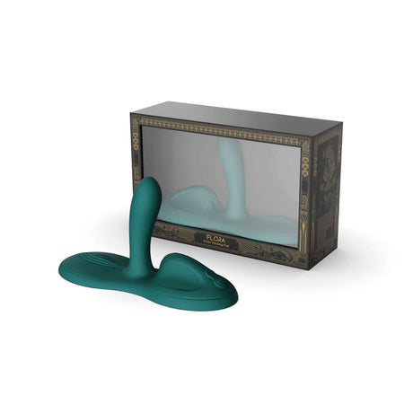 ZALO Flora Smart Vibrating Pad in turquoise green with luxury packaging, featuring multiple motors for simultaneous stimulation.