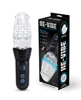He-Vibe The Original Gluk Gluk Thrusting Masturbator with multifunctional design and packaging display.