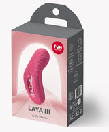 Fun Factory Laya III Lay-on Vibrator Magenta packaging showcasing ergonomic design and vibrant color.
