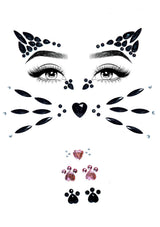 Leg Avenue Animal Rhinestone Stick-on Face Jewels featuring black and pink rhinestones for animal-themed costumes.
