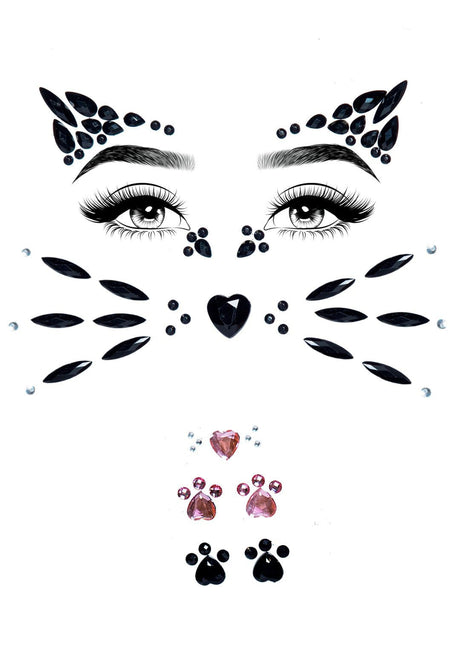 Leg Avenue Animal Rhinestone Stick-on Face Jewels featuring black and pink rhinestones for animal-themed costumes.