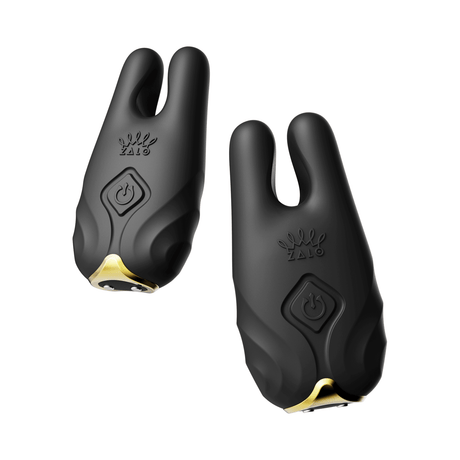 ZALO Nave Vibrating Nipple Clamps in Obsidian Black with EasyClamp technology and dual motors for powerful vibration.