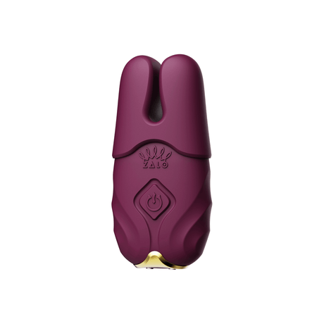 ZALO Nave Velvet Purple Vibrating Nipple Clamps with EasyClamp technology and dual motors shaped like cat ears