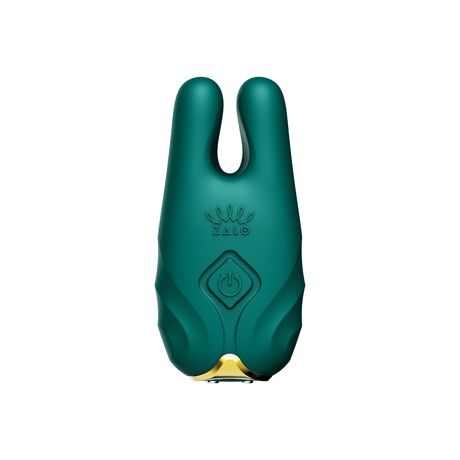 ZALO Nave Vibrating Nipple Clamps in Turquoise Green with EasyClamp technology and cat ear-like tips for nipple stimulation