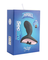 Thrillz Sec Bro Silicone Prostate Massager with Remote packaging featuring remote control capabilities.