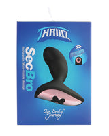 Thrillz Sec Bro Silicone Prostate Massager with Remote packaging showcasing product design and features.