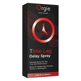 Orgie Time Lag Delay Spray for Men 0.88 Oz packaging with clock graphic for extended performance