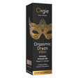Orgie Orgasmic Drops Vibe Arousal Gel Peach In Syrup packaging showing intimate arousal gel with tingling effect.