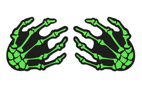 Pastease Neon Green Skeleton Hands Nipple Pasties designed with vivid neon skeleton hands for Halloween or rave wear.