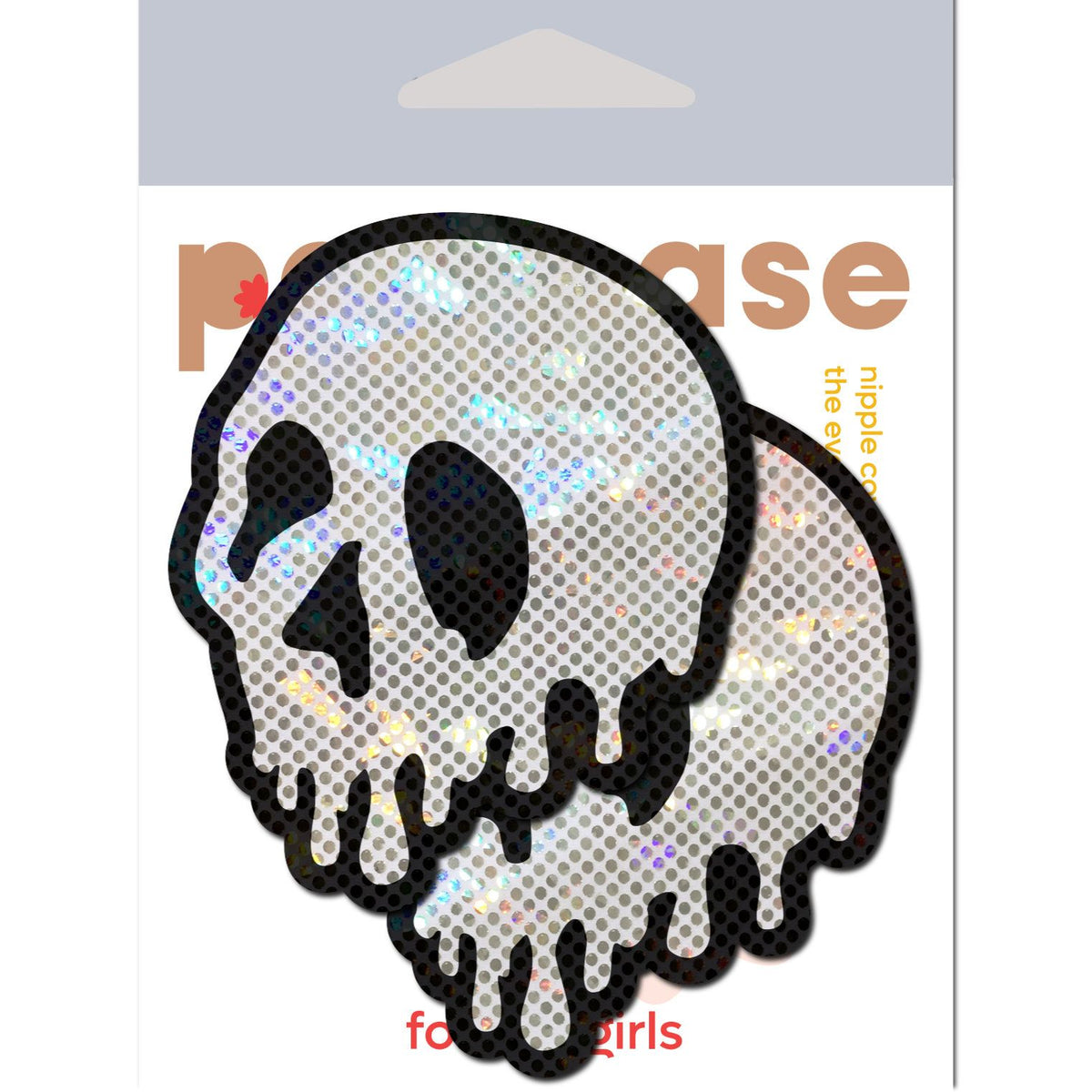 Pastease Skull Melt Shattered Glass Nipple Pasties in dripping skull design with shimmering effects.