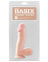 Basix Rubber Works 6.5 Inch Flesh Dong With Suction Cup in packaging, soft and realistic design.