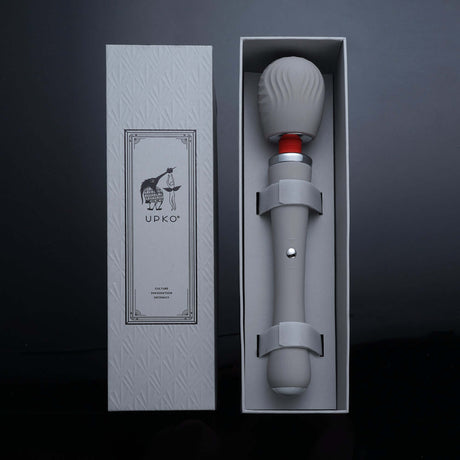 UPKO remote-control wand vibrator in elegant packaging, showcasing innovative design and discreet storage.