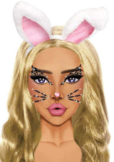 Leg Avenue Animal Rhinestone Stick-on Face Jewels applied on a model with bunny ears and a glam look.