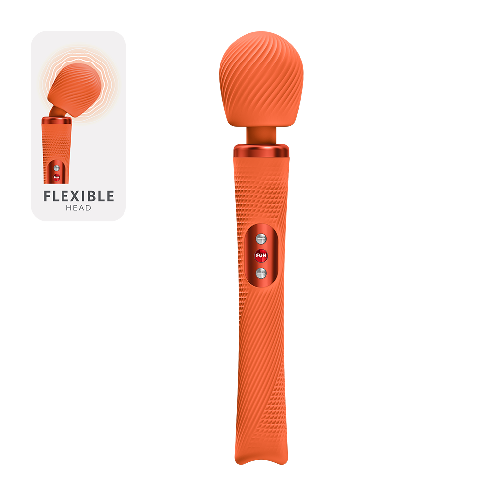 Fun Factory Vim Wand Massager Orange with flexible head and textured grip for enhanced pleasure and comfort.