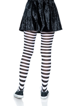 Leg Avenue Jada Nylon Striped Tights Black White One Size worn with a black skirt for a playful outfit look.