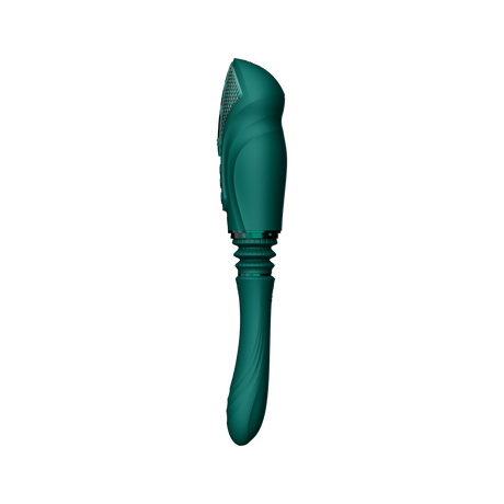 ZALO Sesh Compact Sex Machine in Turquoise Green with PowerThrust technology, featuring replaceable vibrating massage sticks.