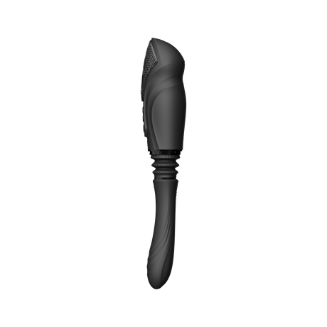 ZALO Sesh Compact Sex Machine Obsidian Black with PowerThrust technology, featuring vibrating massage sticks for a satisfying experience.