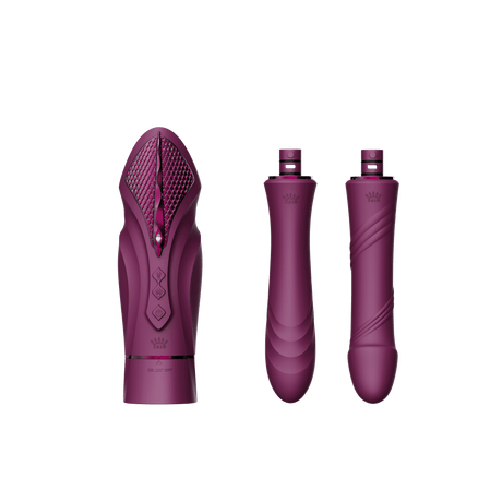 ZALO Sesh Compact Sex Machine in Velvet Purple with vibrating massage sticks featuring PowerThrust technology.