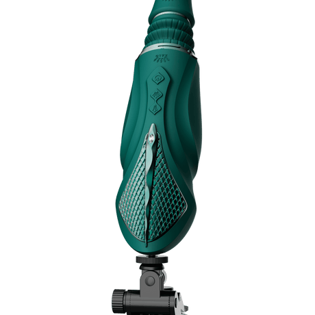 ZALO Sesh Compact Sex Machine in Turquoise Green with PowerThrust technology, showcasing sleek design and user-friendly controls.
