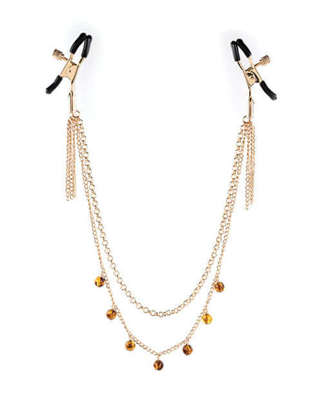 Sincerely Amber Chain Nipple Jewelry featuring a gold chain design with decorative beads for sensual allure.