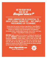SuperSlyde Over The Top Silicone Lubricant 8.5 Oz product label showcasing its benefits and usage instructions.
