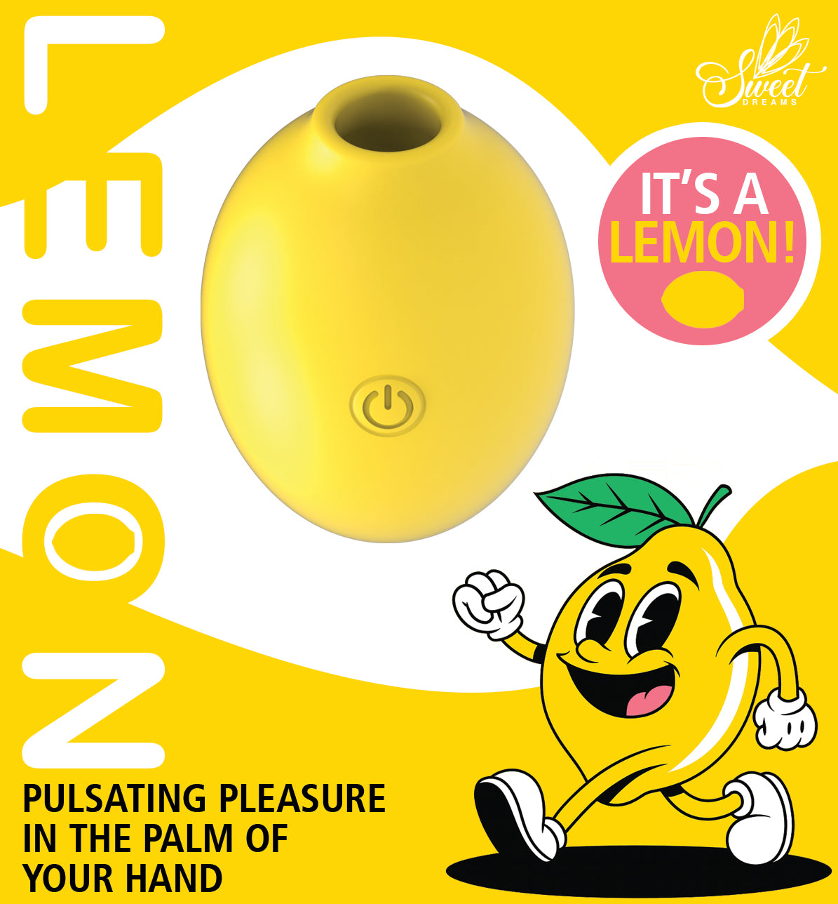 Sweet Dreams Lemon Rechargeable Silicone Vibrator showcasing a lemon design with a playful message about pleasure.