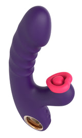Sweet Heart Thrusting G-Spot Tapping Vibrator Purple with curved design for clitoral and G-spot stimulation.