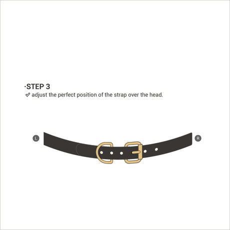 Step 3 instructions to adjust the UPKO Luxury Silicone Invisible Mouth Gag with Italian Leather Straps over the head.