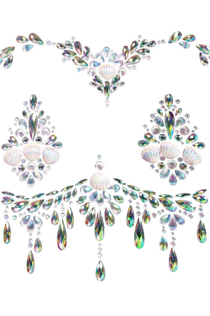 Leg Avenue Siren Adhesive Body Jewels Sticker Clear design featuring sparkling rhinestones and gems.