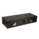 Black PU leather trunk with carbon fiber texture and gold accents for luxury BDSM tools storage.